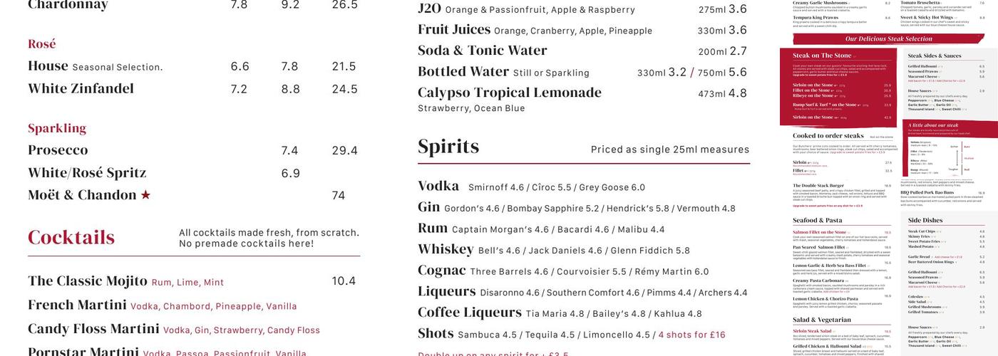 Black Rock Restaurant Menu