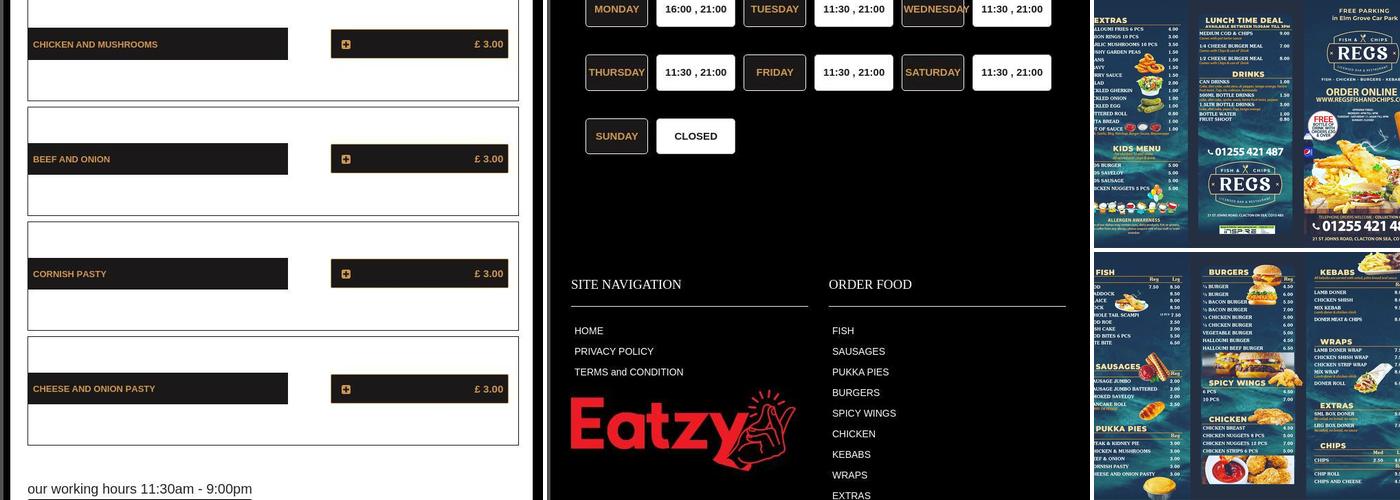 Reg's Fish & Chips Menu