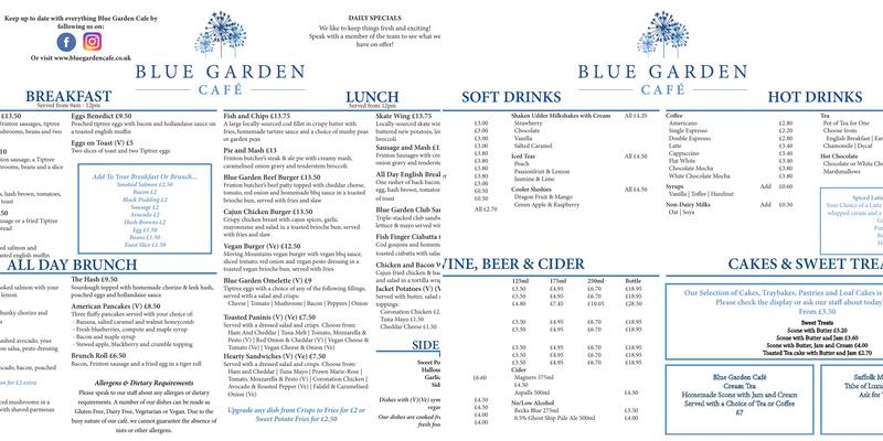 Blue Garden Café Menu