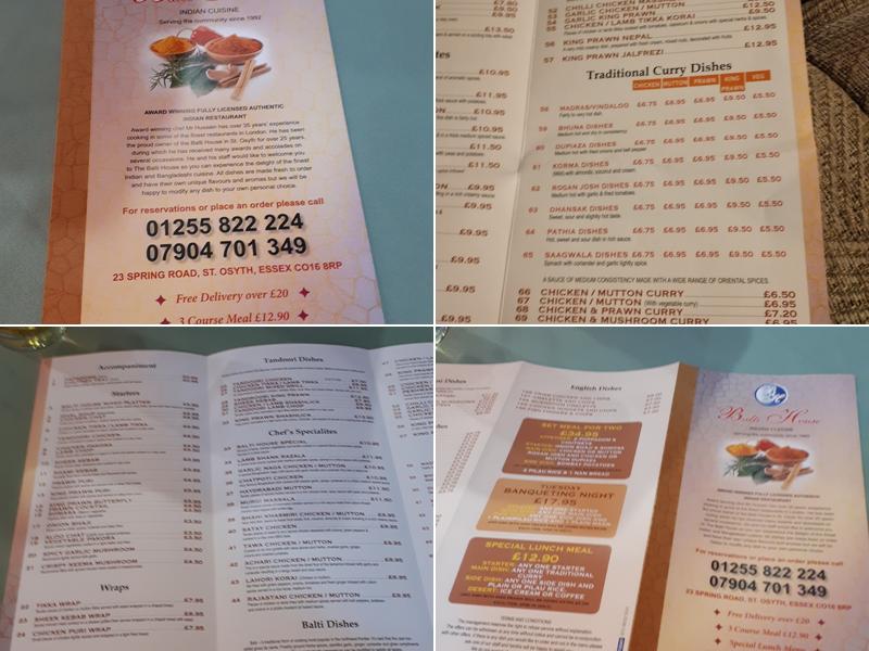 The Balti House Menu