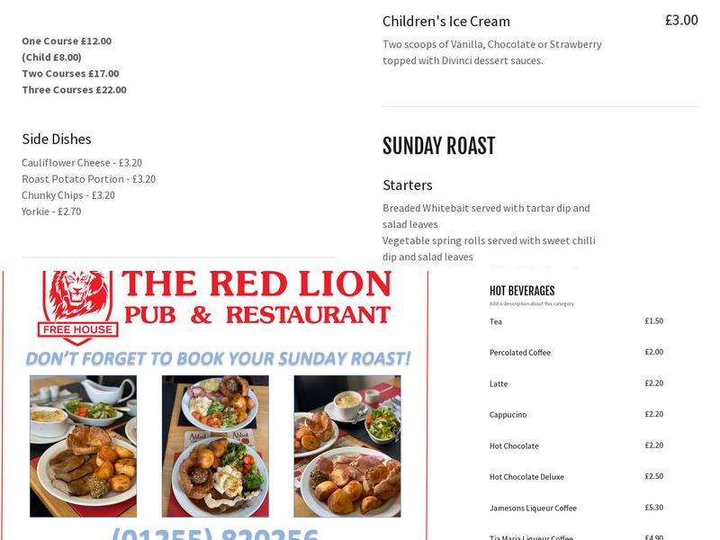 The Red Lion - Pub & Restaurant Menu