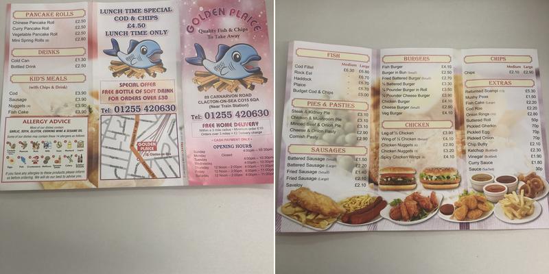 Golden Plaice Menu