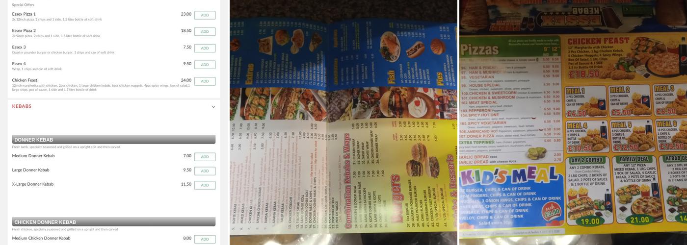 Essex Kebabs Menu