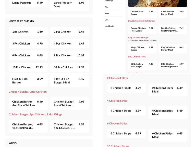 Kings Flavour Menu