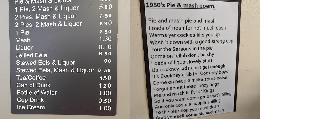 Eel & Pie Shop Menu