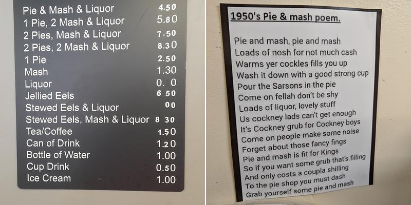 Eel & Pie Shop Menu