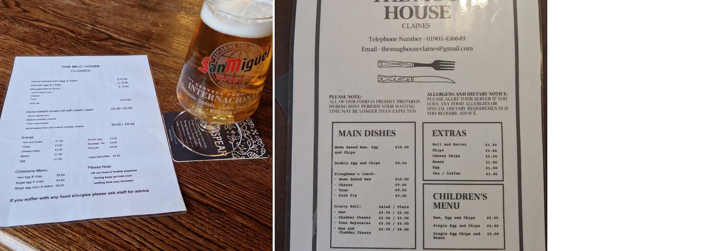 The Mug House Menu