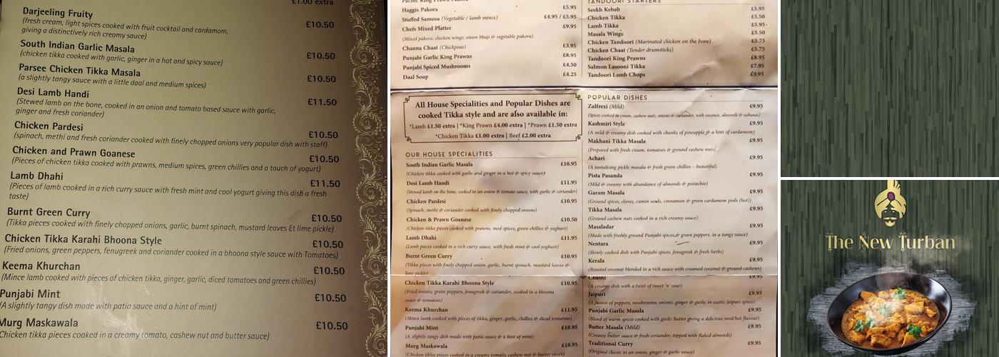 The New Turban Tandoori Menu