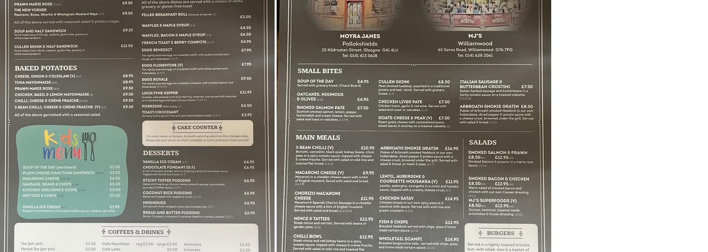 MJ's Brasserie Menu