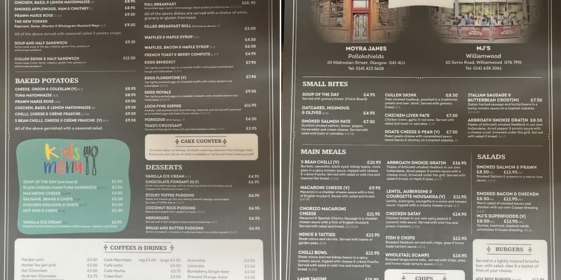 MJ's Brasserie Menu