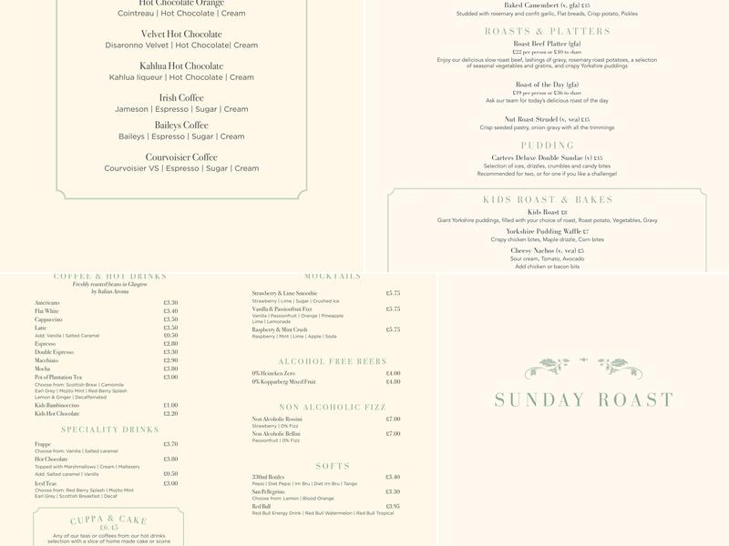 Carters Restaurant Menu