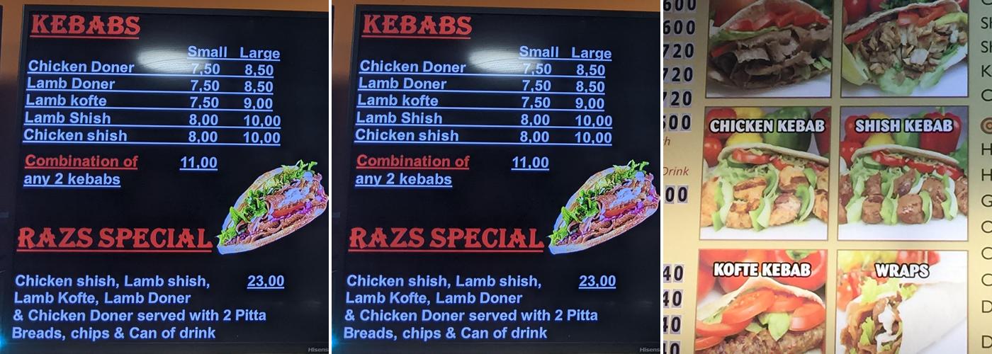 Razs Kebab & Cafe Menu