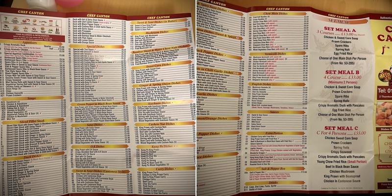 Chef Canton Menu