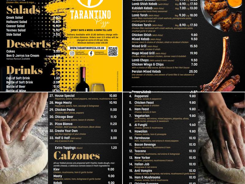 Tarantino + Pizzas Menu