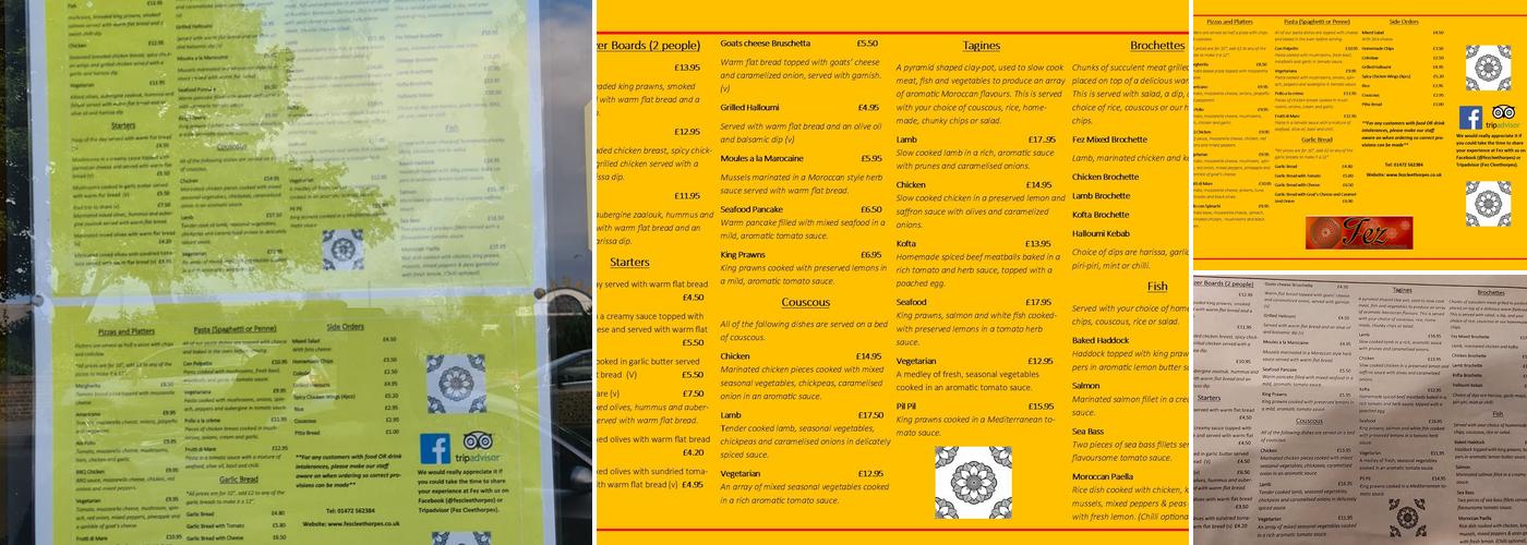 Fez Cleethorpes Menu