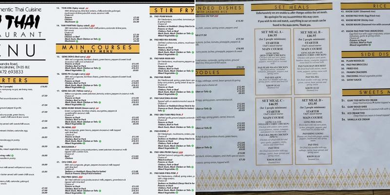 Paw Thai restaurant Menu