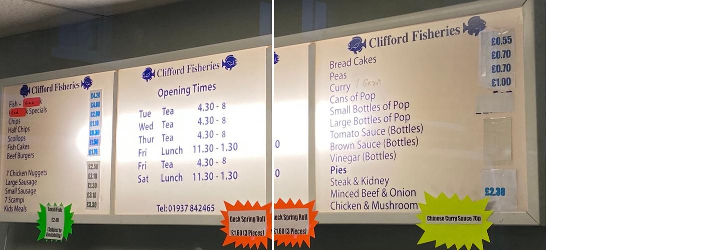 Clifford Fisheries Menu