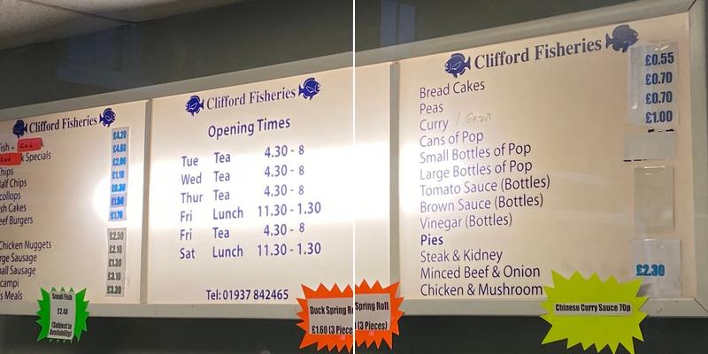 Clifford Fisheries Menu