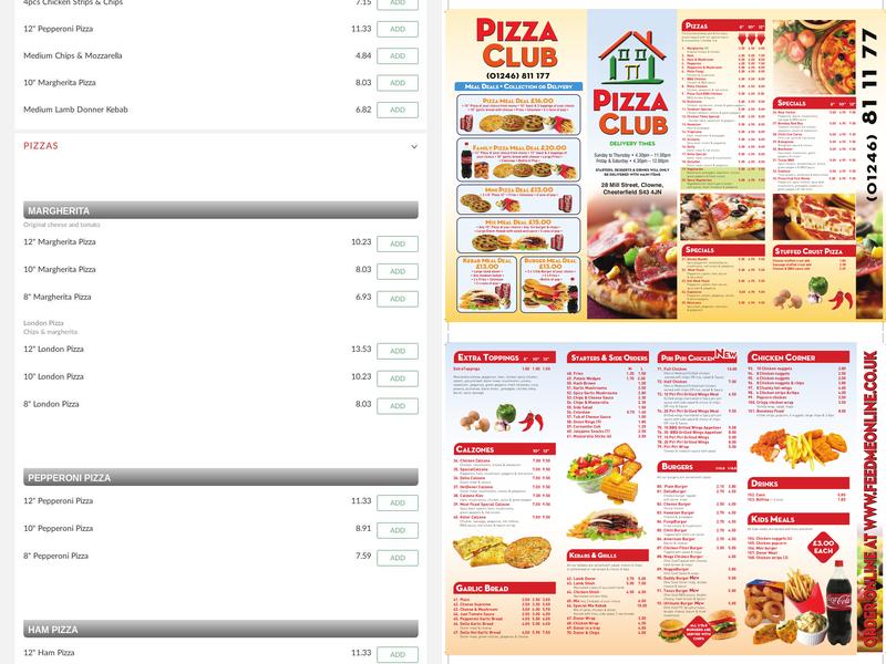 Pizza Club Menu