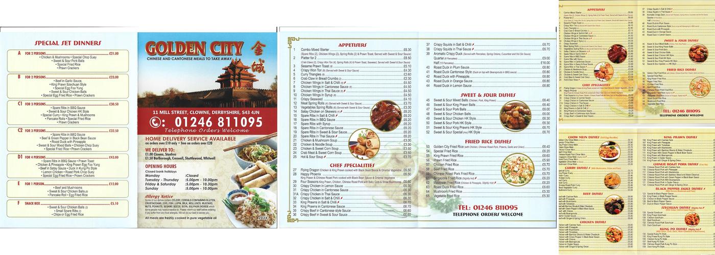 Golden City Clowne Menu