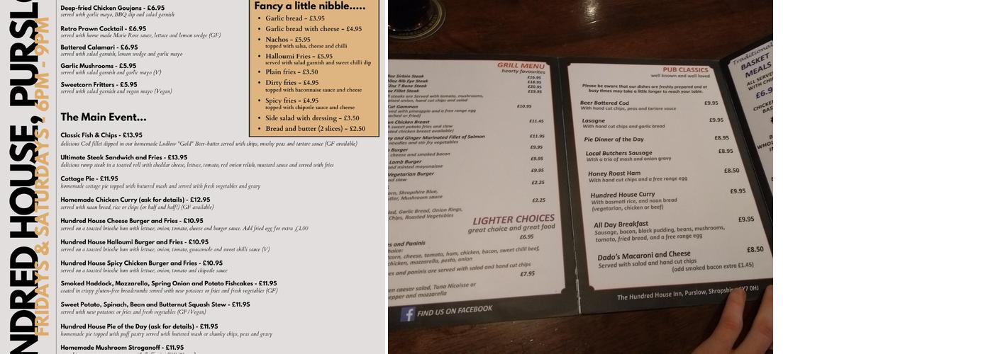 Hundred House Inn Menu