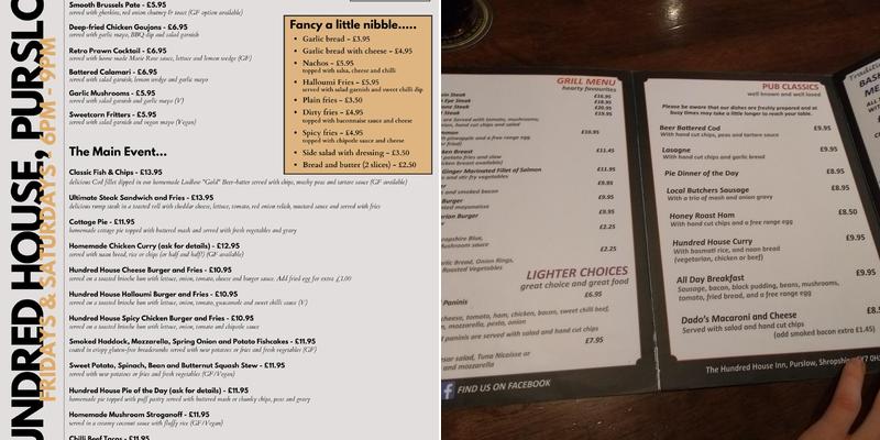 Hundred House Inn Menu