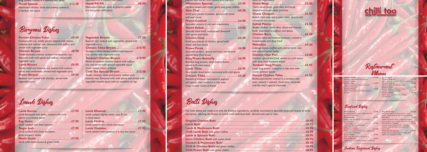 Chilli Too Menu