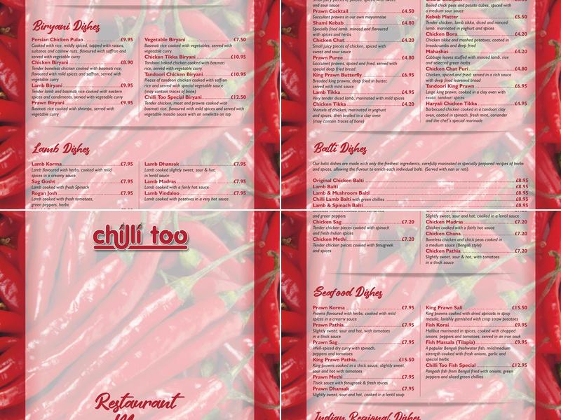 Chilli Too Menu