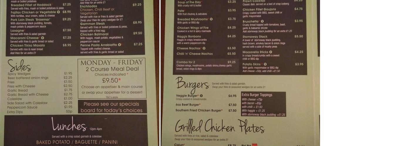 Glenhead Tavern Menu