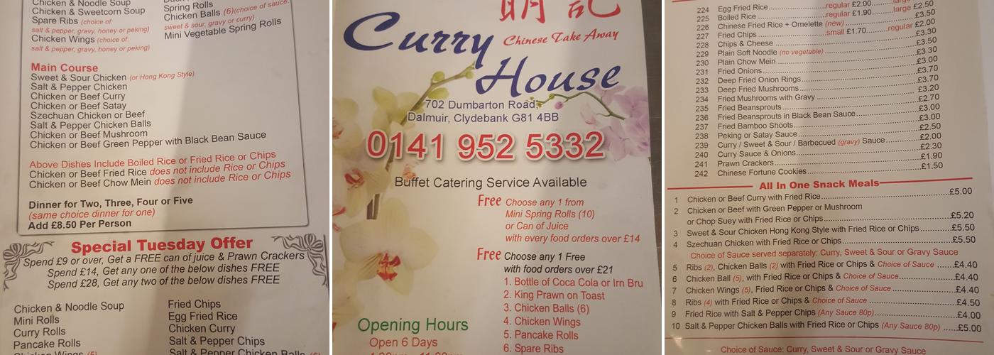 Curry House Chinese Takeaway Menu