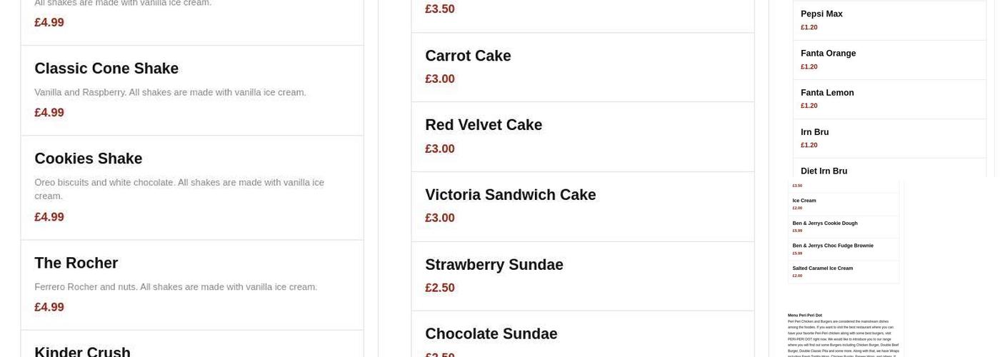 Peri Peri Dot Clydebank Menu