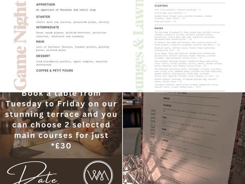 Winslade Manor Restaurant & Bar Menu