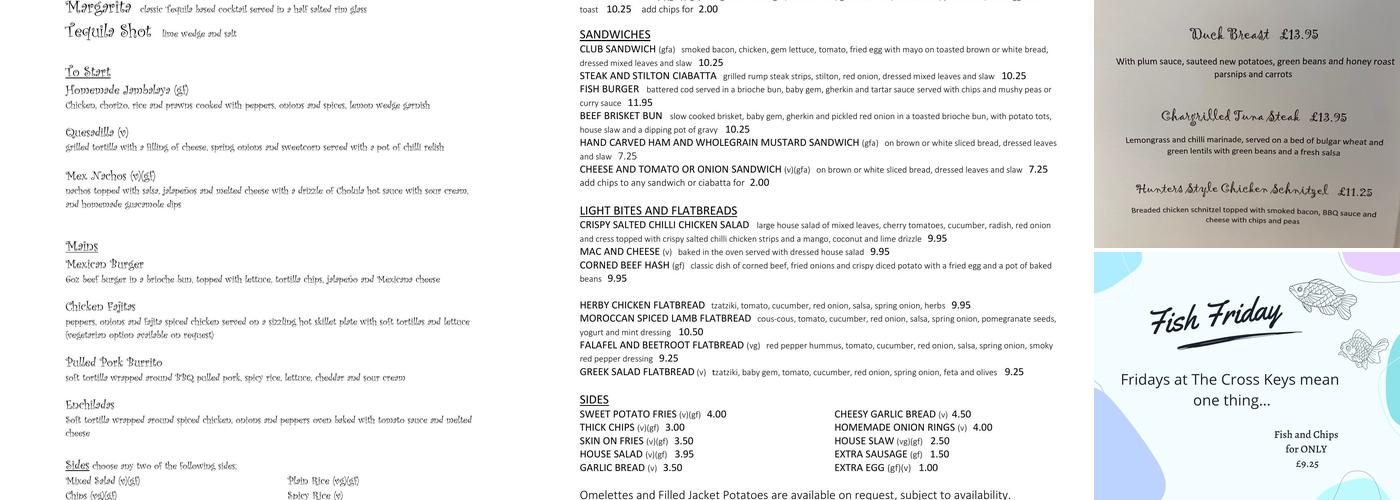 The Cross Keys Inn Newbold Menu