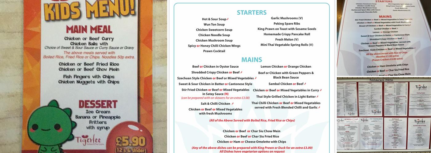 Tiger Lee Menu