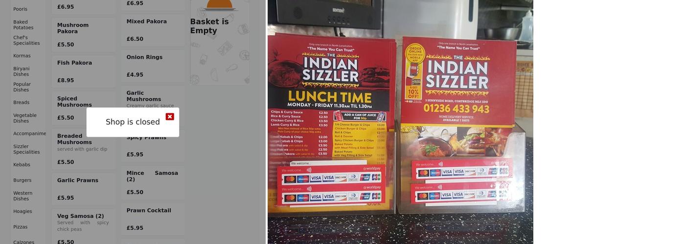 Indian Sizzler Menu
