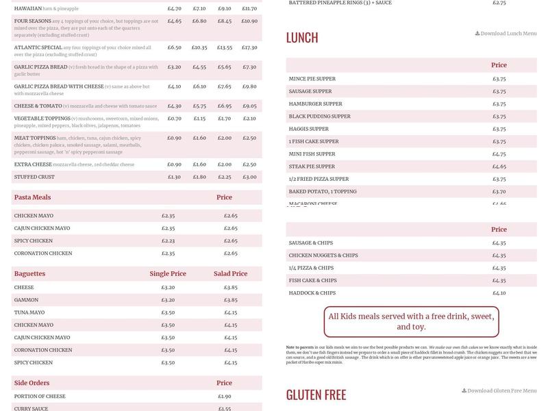 Atlantic Fast Food Menu