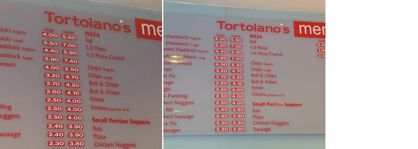 Tortolano's Menu