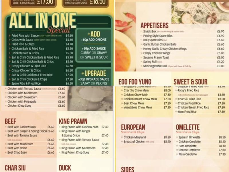 Ricky's Kitchen Chinese Takeaway Menu
