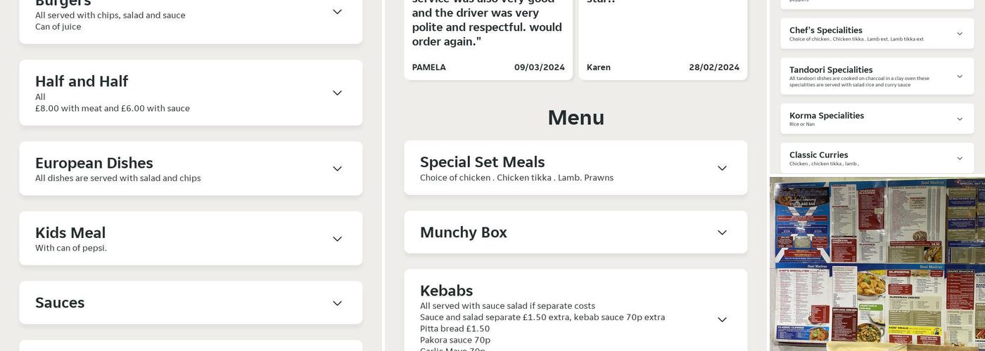 Real Madras Menu
