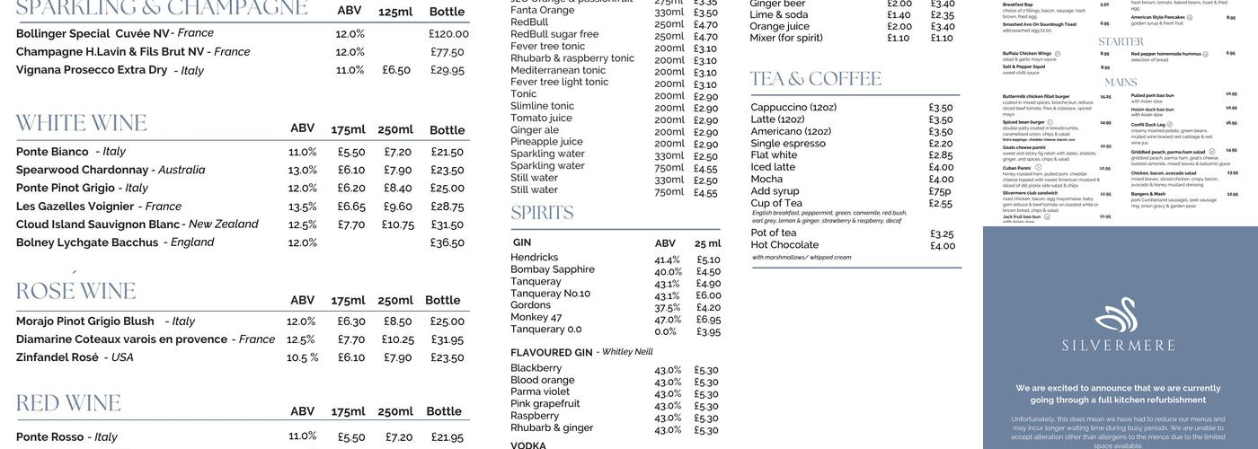 Silvermere Inn on the Lake Menu