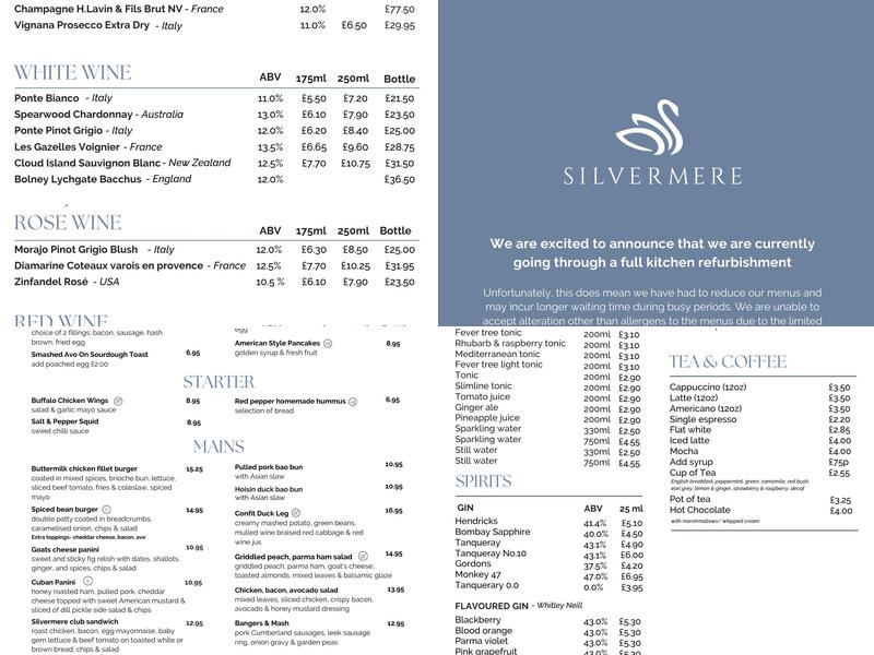 Silvermere Inn on the Lake Menu