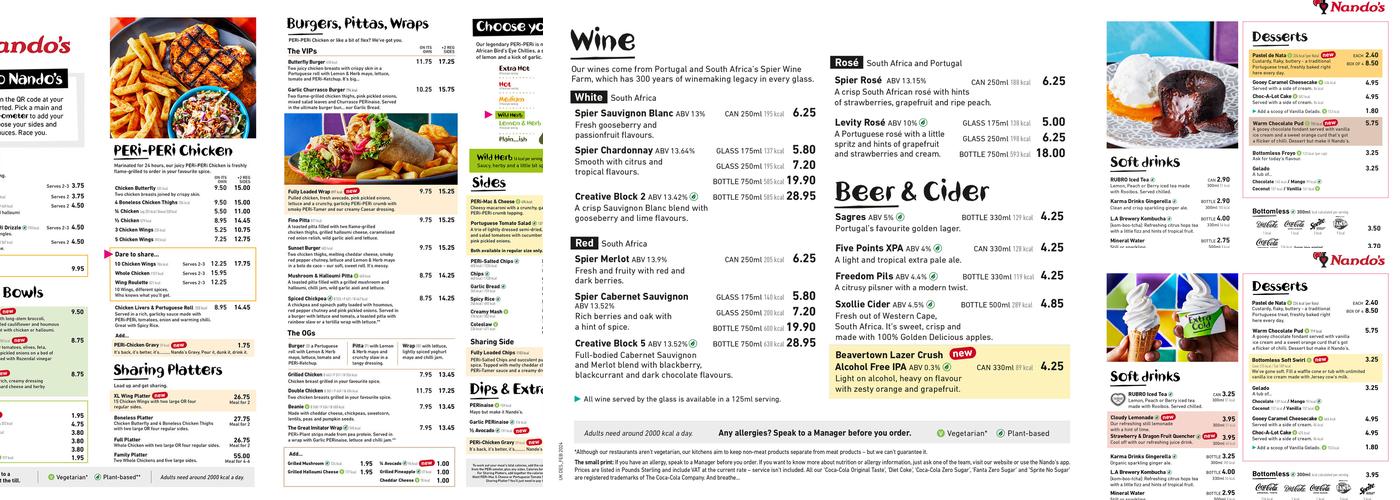 Nando's Cobham Services Menu