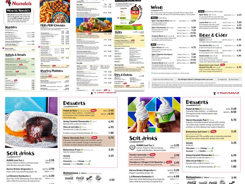 Nando's Cobham Services Menu