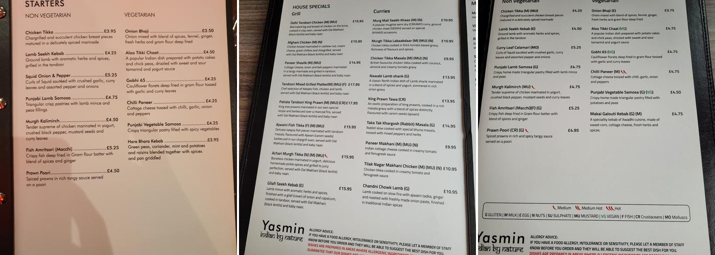 Yasmin Menu