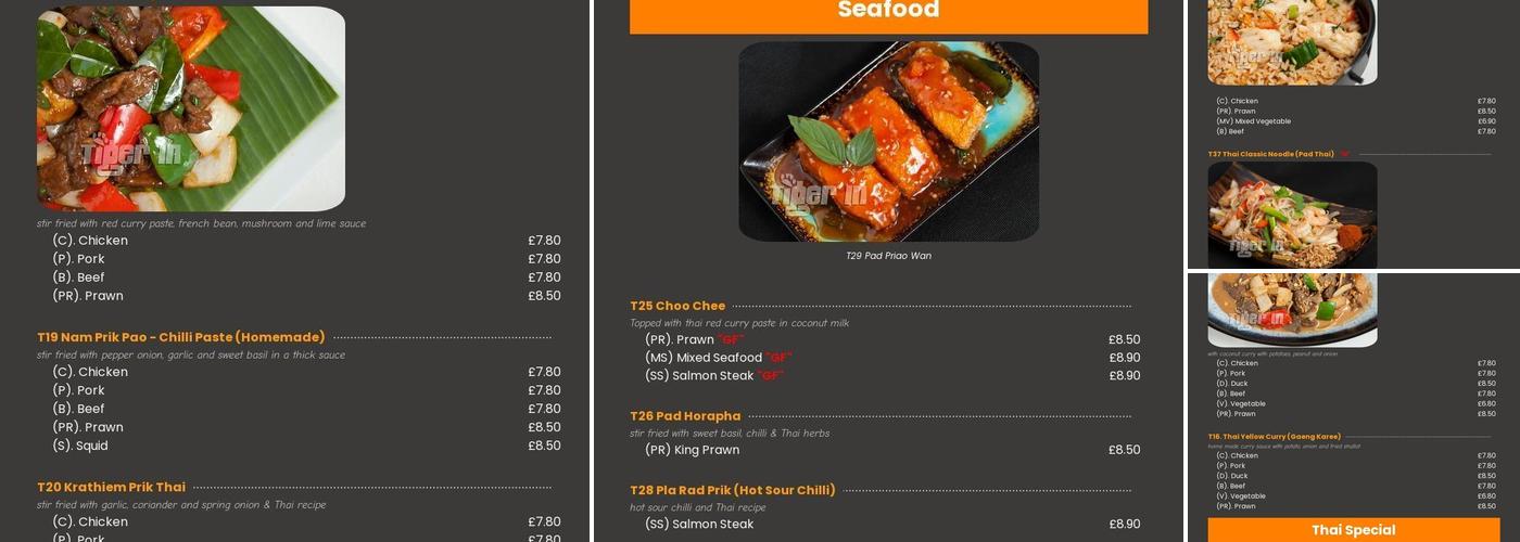 Tiger In Chinese & Thai Takeaway Menu