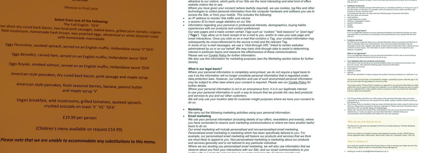 The Barn Brasserie, Great Tey Menu