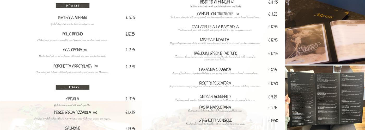 Miseria e Nobilta' Menu