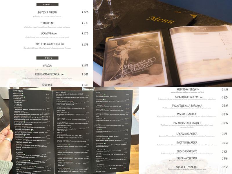 Miseria e Nobilta' Menu