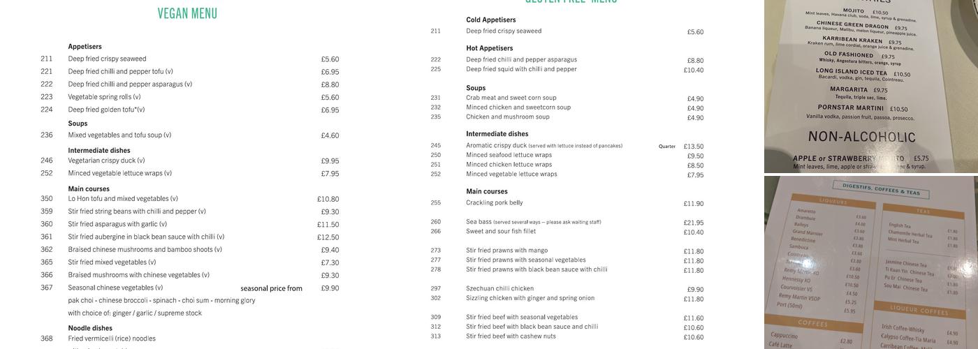 Banquet Chinese Menu