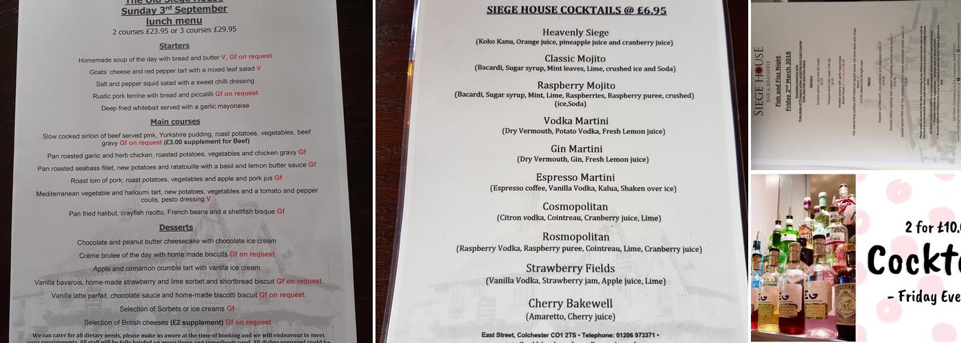 The Old Siege House Bar & Brasserie Menu